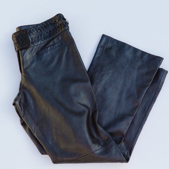 Cache Pants - Woven Waist Gunmetal Leather Pants